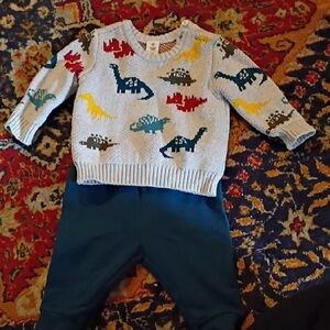 Tucker And Tate Dinosaur Patterned Baby Sweater and Pants Set